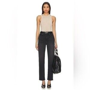 ANINE BING Bry Straight Leg Jeans 26 Black Raven High Rise Stretch Ankle
